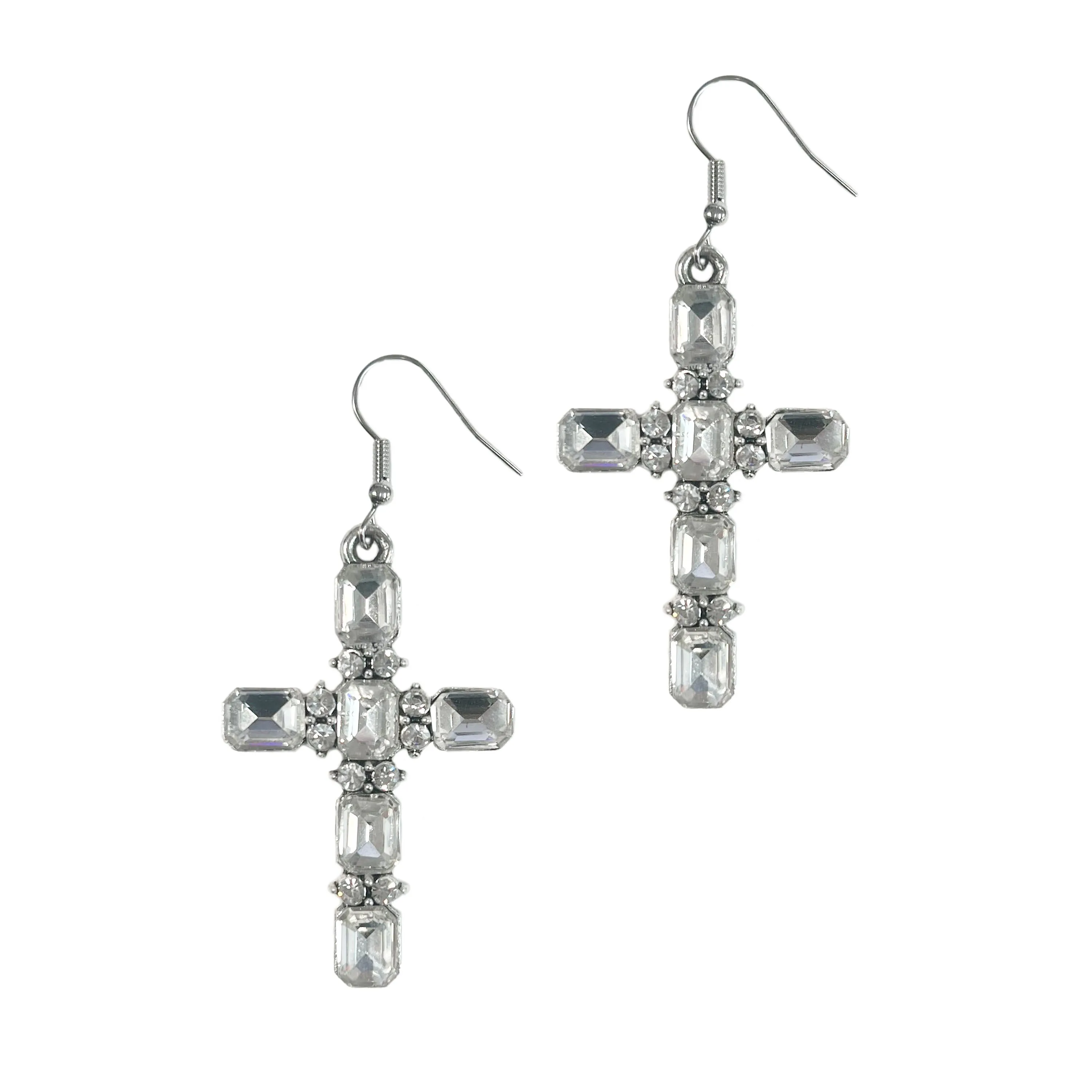 Clear Crystal Cross Earrings