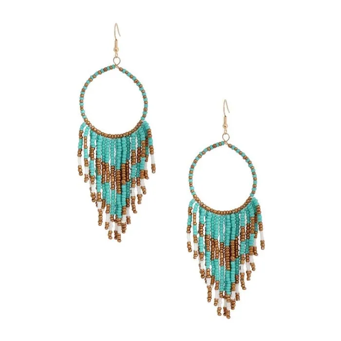 Colored and Gold Bead Fringe Circle Earrings