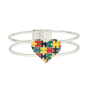 Colored Puzzle Heart Autism Awareness Bangle Bracelets