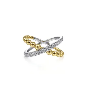 Criss Cross Beaded Diamond Ring