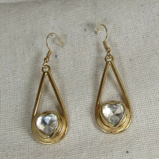 Crystal Heart Drop Earring Gold