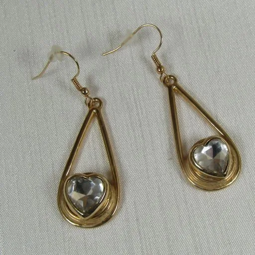 Crystal Heart Drop Earring Gold