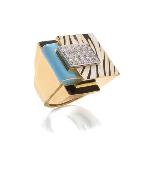 Cubist Zebra Stripe Ring, Light Blue