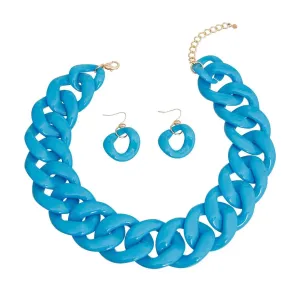 Curb Link Statement Necklace Set in Blue