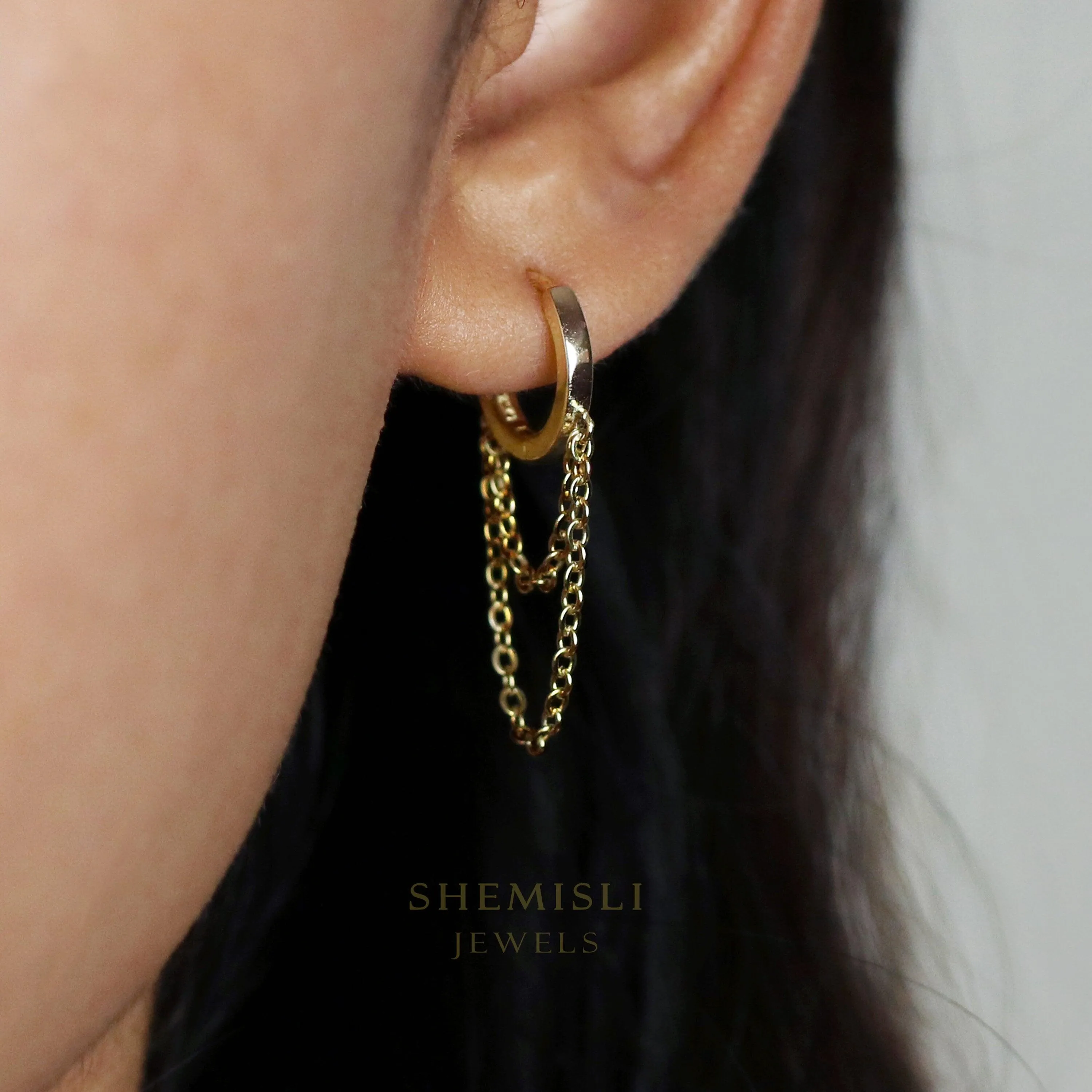 Dangle Chain Hoop Earrings, Huggies, Gold, Silver SHEMISLI - SH118