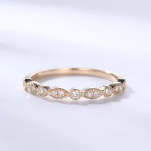 Diamond Wedding Rings For Her 14k Rose Gold Antique Art Deco Half Eternity Band Milgrain Annivery Ring