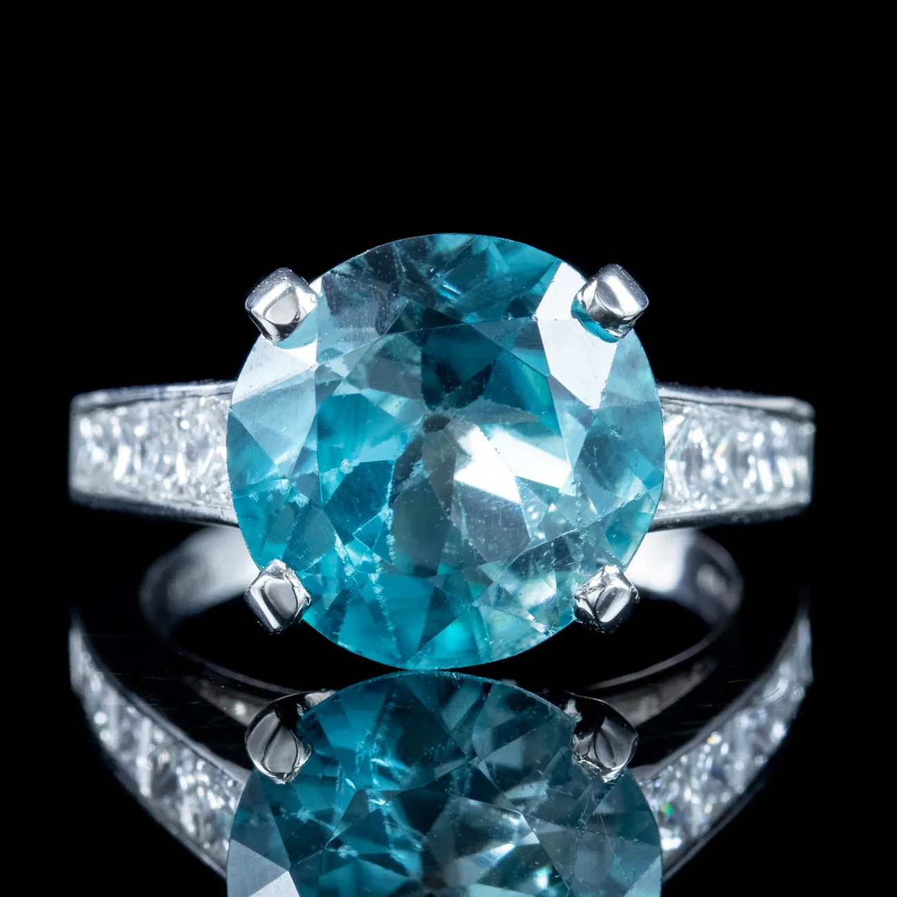 Edwardian Style Blue Zircon Diamond Solitaire Ring 5ct Zircon