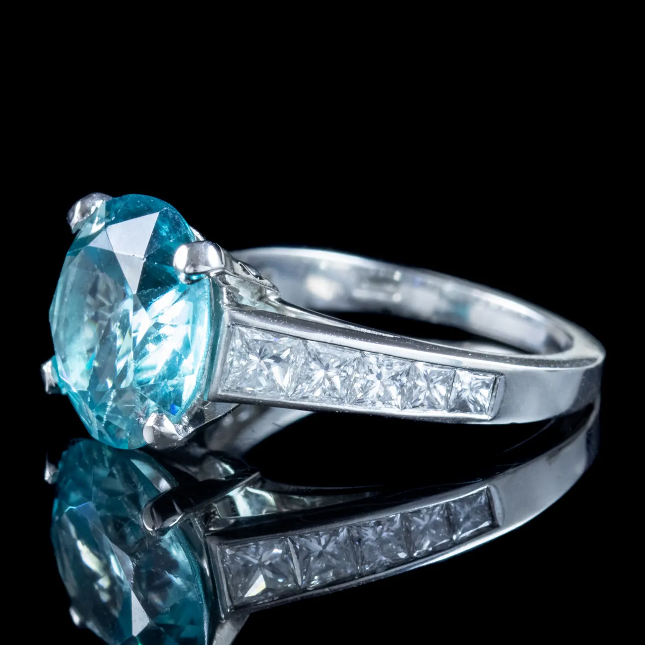 Edwardian Style Blue Zircon Diamond Solitaire Ring 5ct Zircon