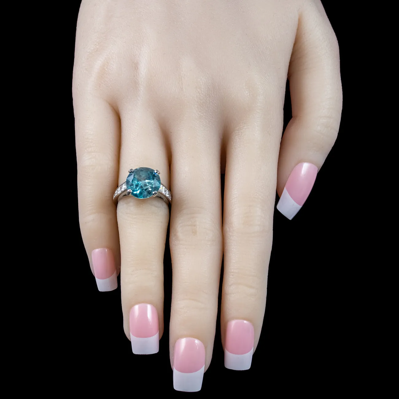 Edwardian Style Blue Zircon Diamond Solitaire Ring 5ct Zircon