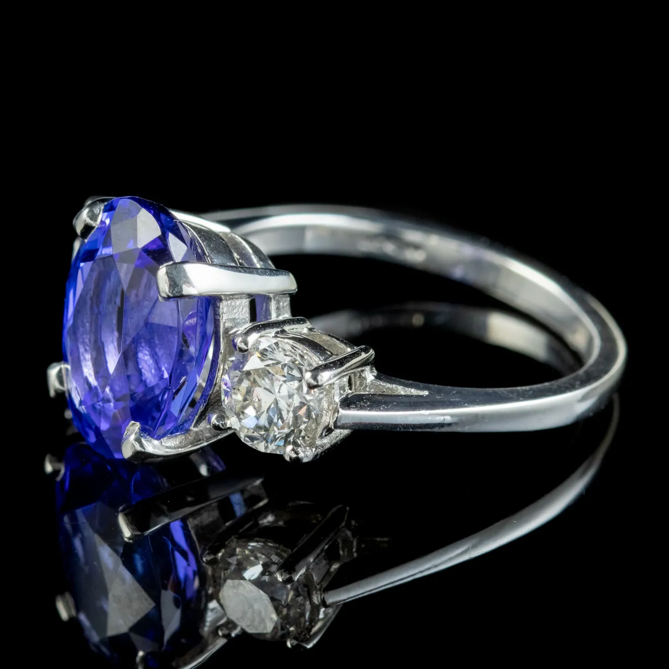 Edwardian Style Tanzanite Diamond Trilogy Ring 4.50ct Tanzanite