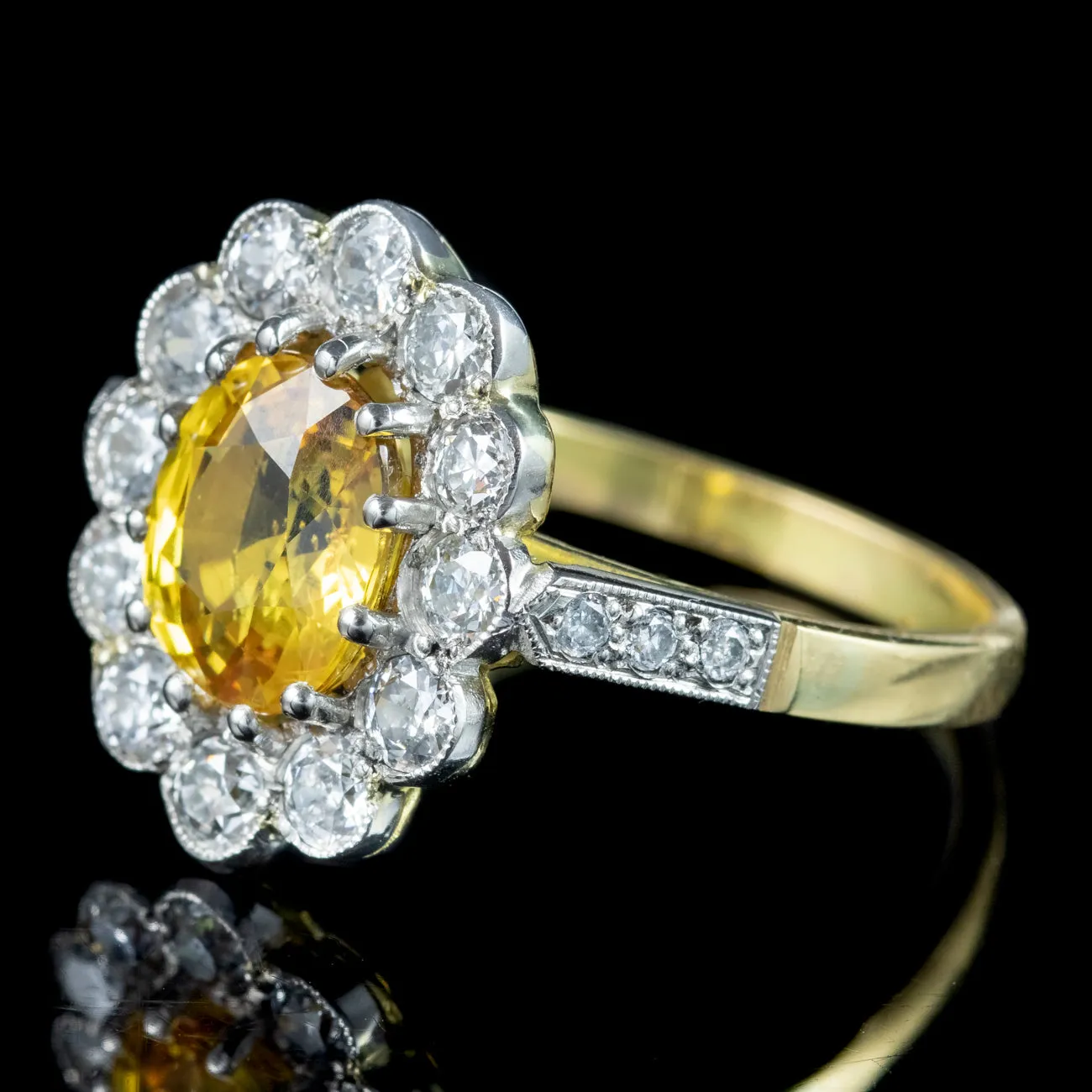 Edwardian Style Yellow Sapphire Diamond Daisy Cluster Ring 2.1ct Sapphire