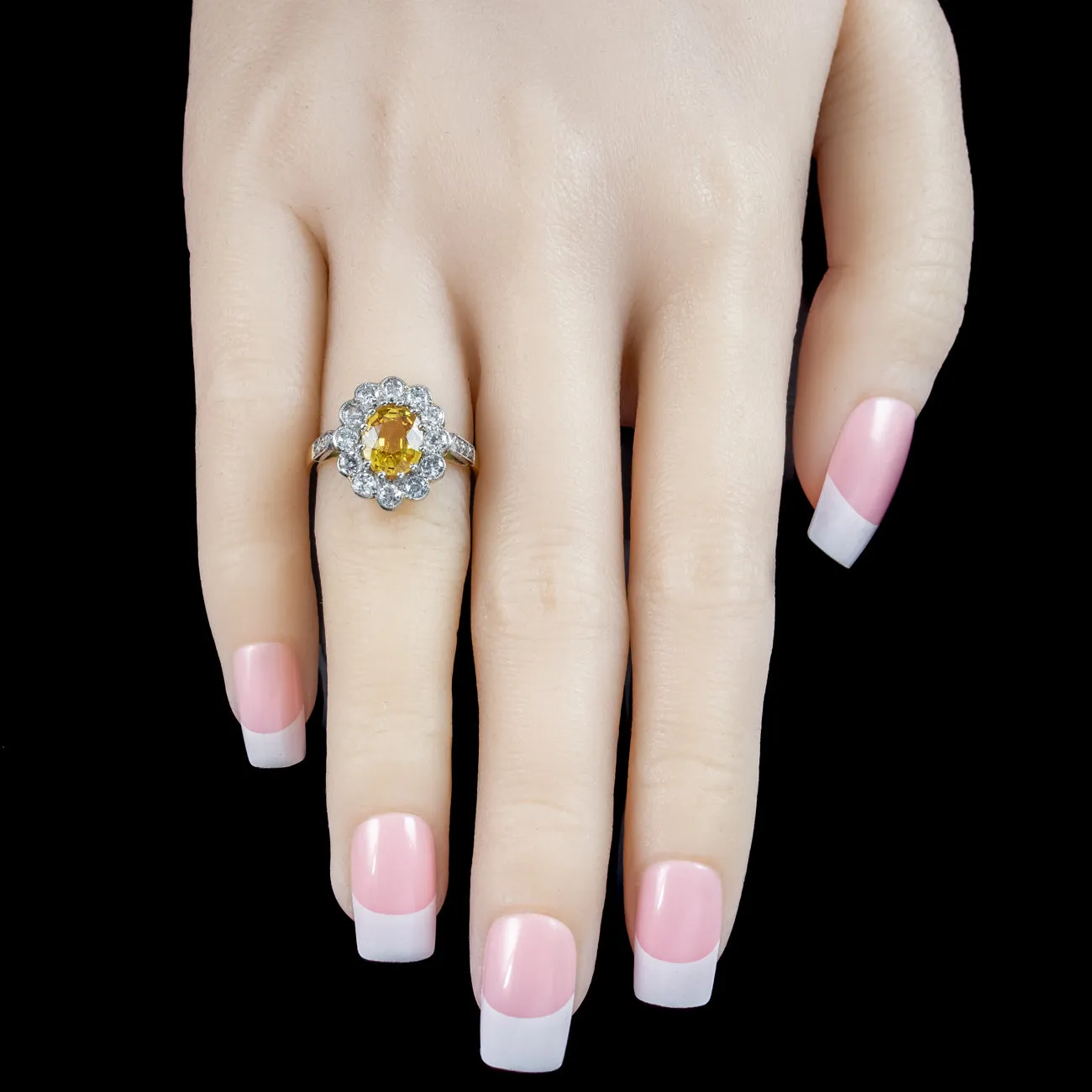 Edwardian Style Yellow Sapphire Diamond Daisy Cluster Ring 2.1ct Sapphire