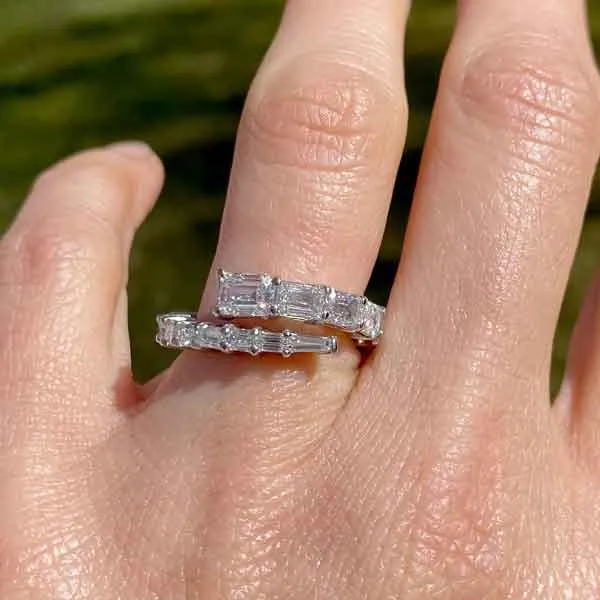 Emerald Cut Diamond Bypass Ring