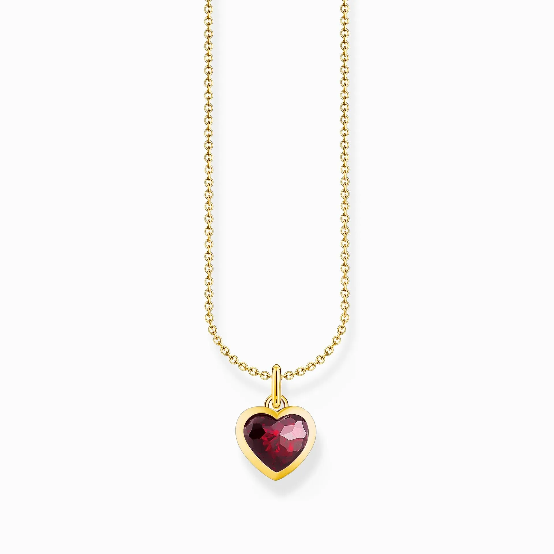 Essentials Sterling Silver Gold Plated Red Zirconia Heart Necklace KE2268-414-10-L45V