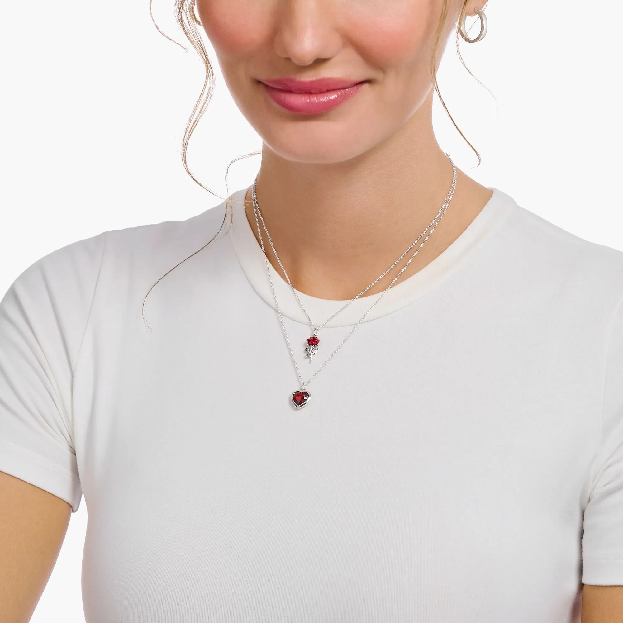 Essentials Sterling Silver Red Enamel Rose Necklace KE2219-664-10-L45V