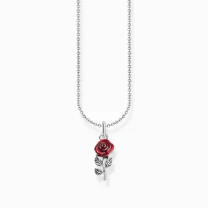 Essentials Sterling Silver Red Enamel Rose Necklace KE2219-664-10-L45V