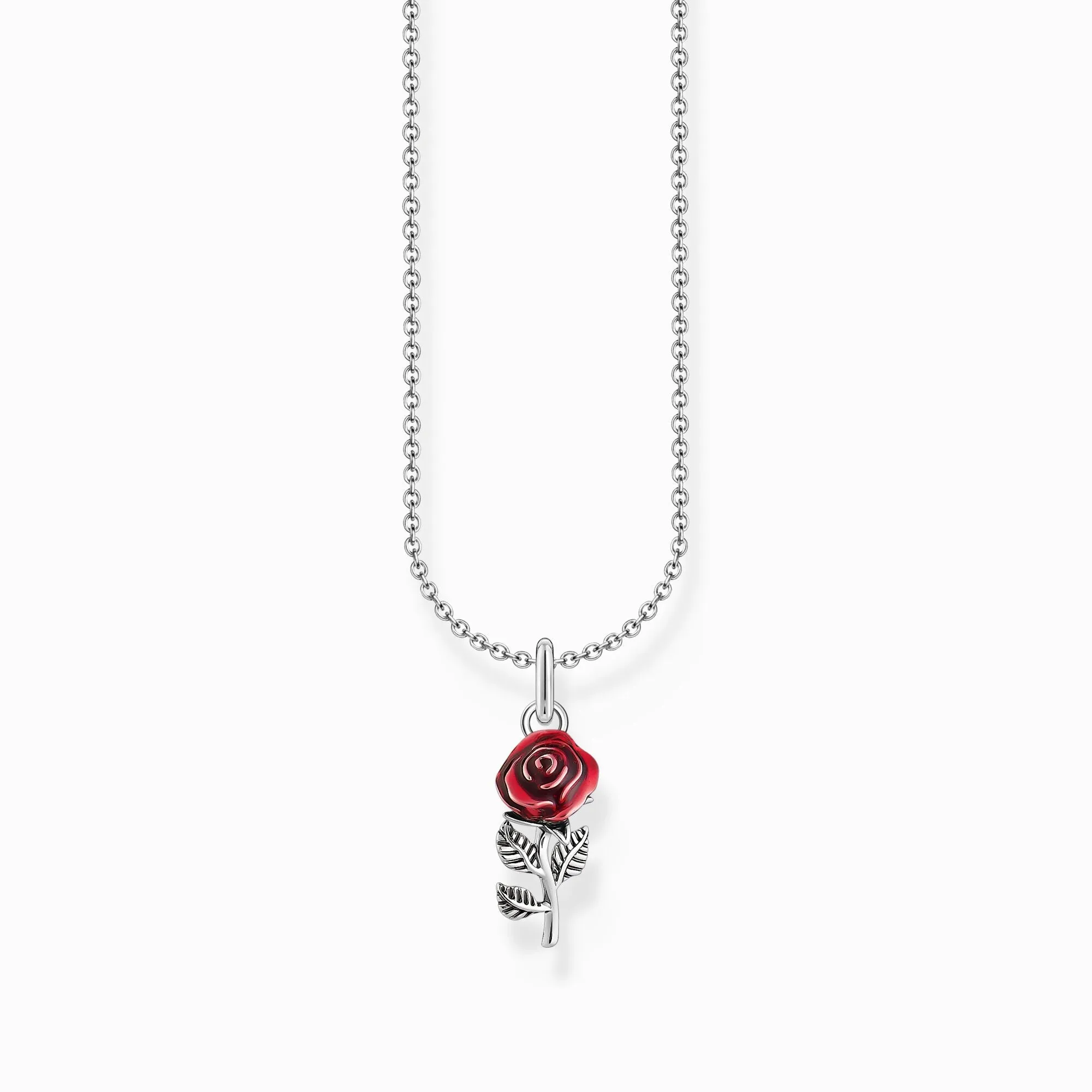 Essentials Sterling Silver Red Enamel Rose Necklace KE2219-664-10-L45V