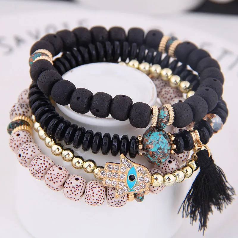 European And American Bohemian Ethnic Style Bodhi Seed Tassel Bracelet Creative Diamond Palm Multi-layer Bracelet