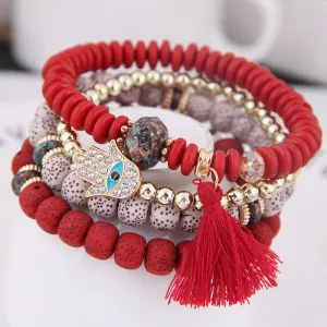 European And American Bohemian Ethnic Style Bodhi Seed Tassel Bracelet Creative Diamond Palm Multi-layer Bracelet