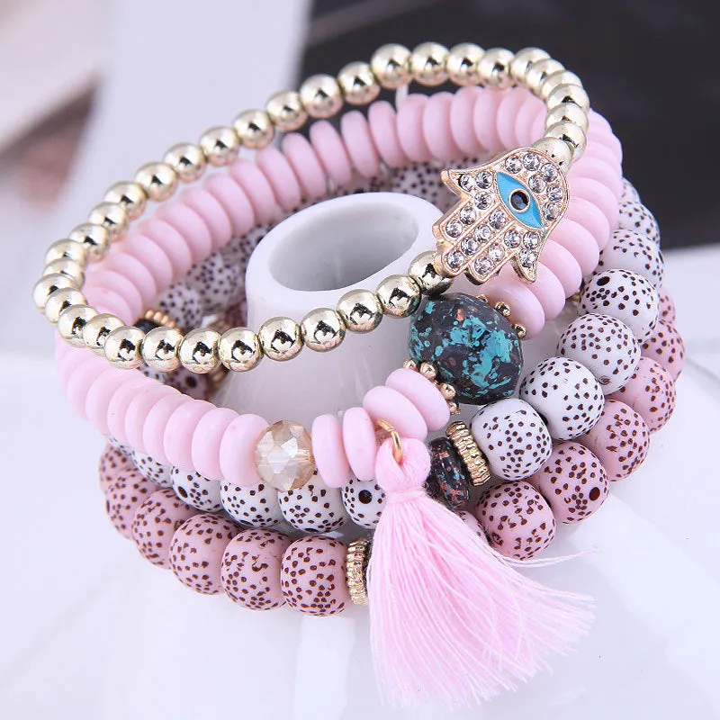 European And American Bohemian Ethnic Style Bodhi Seed Tassel Bracelet Creative Diamond Palm Multi-layer Bracelet