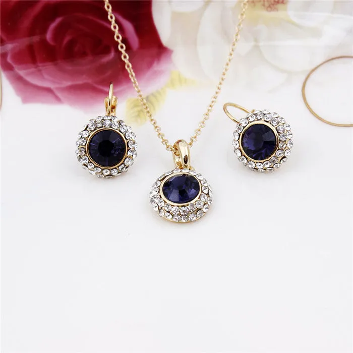 Fashion White Gold Plated Crystal Pendants Necklace/Earrings Wedding Jewelry Sets For Women