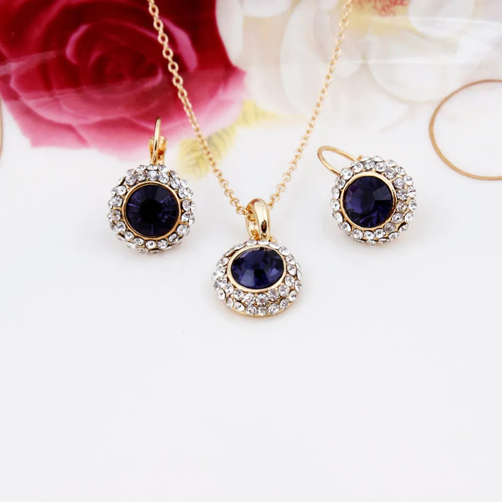 Fashion White Gold Plated Crystal Pendants Necklace/Earrings Wedding Jewelry Sets For Women