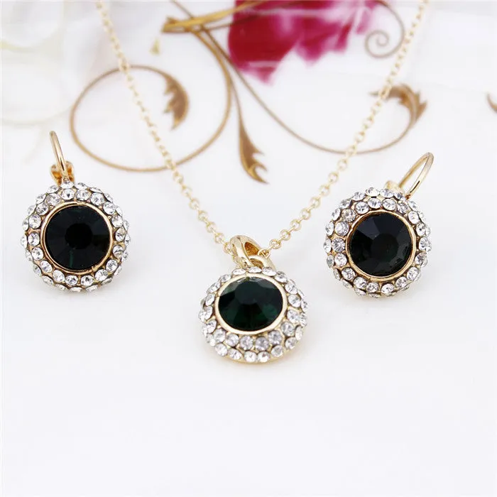 Fashion White Gold Plated Crystal Pendants Necklace/Earrings Wedding Jewelry Sets For Women