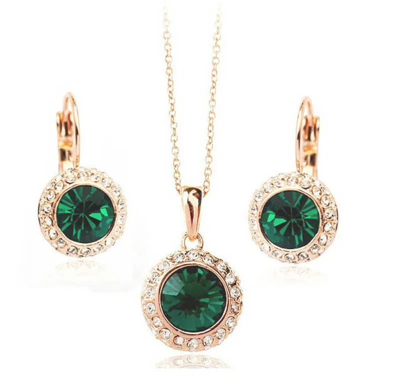 Fashion White Gold Plated Crystal Pendants Necklace/Earrings Wedding Jewelry Sets For Women