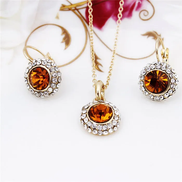 Fashion White Gold Plated Crystal Pendants Necklace/Earrings Wedding Jewelry Sets For Women