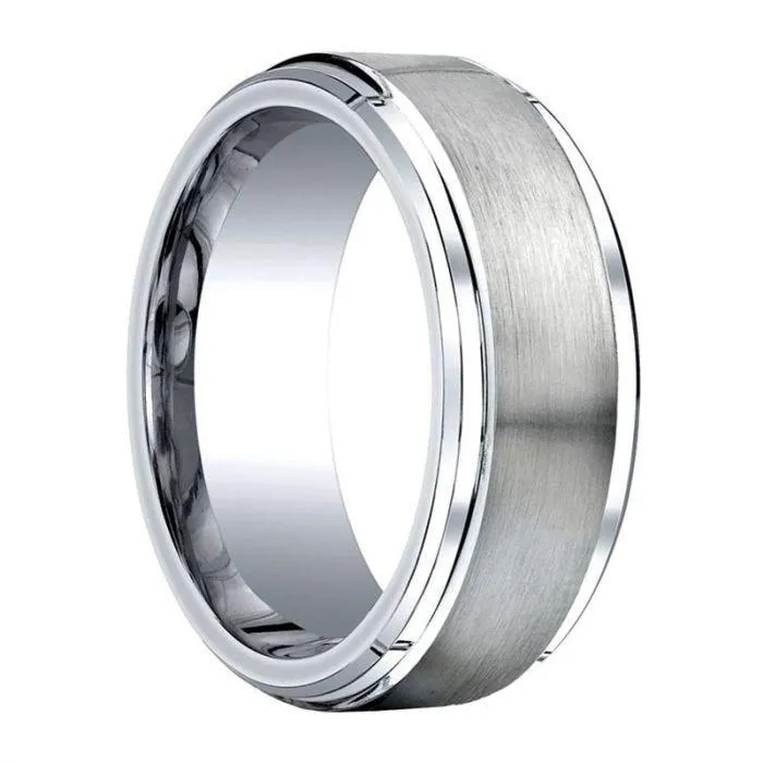 FIDELIS Benchmark Raised Satin Center Cobalt Chrome Ring with Step Edges - 9 mm