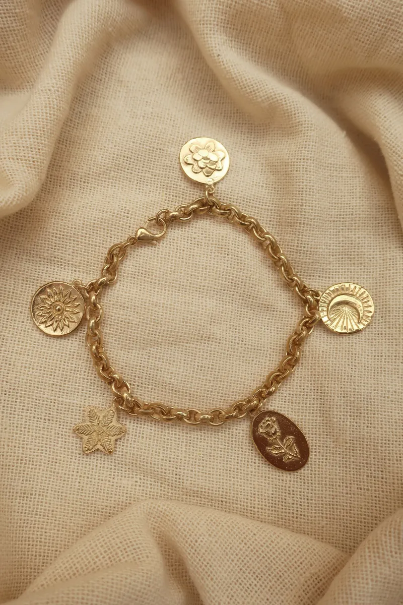 Flower Bud Gold Charm Bracelet