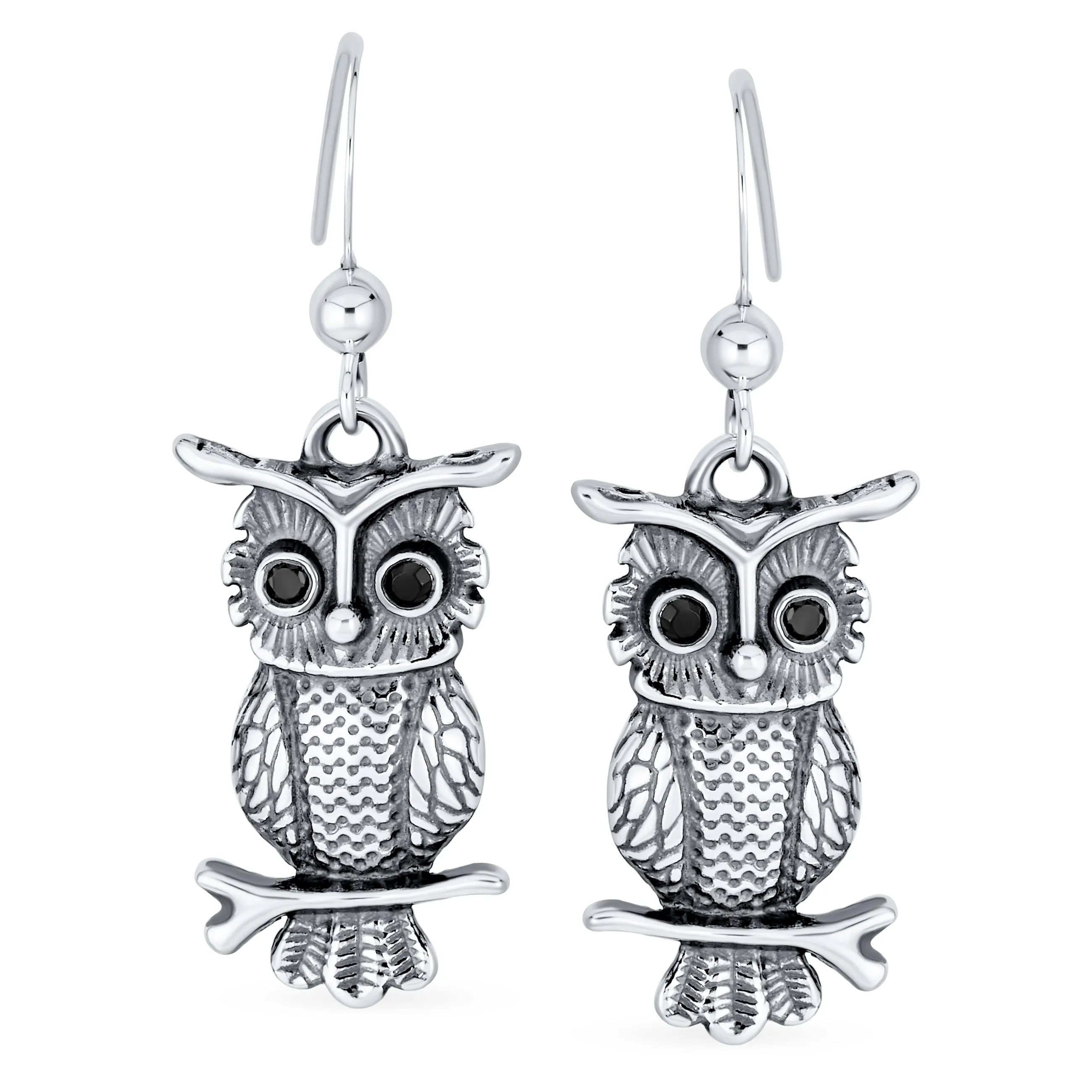 Flying Bird Dangle Gemstone Earrings Owl Design Oxidized  Sterling Silver