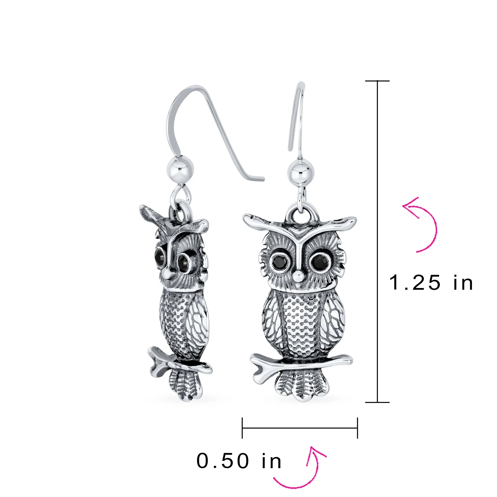 Flying Bird Dangle Gemstone Earrings Owl Design Oxidized  Sterling Silver