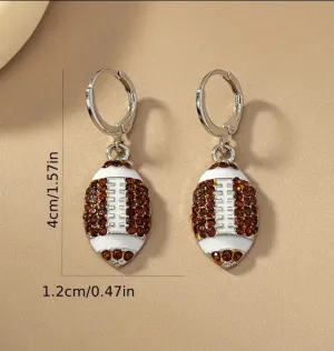 Football Design Dangle Earrings Inlaid with Rhinestones