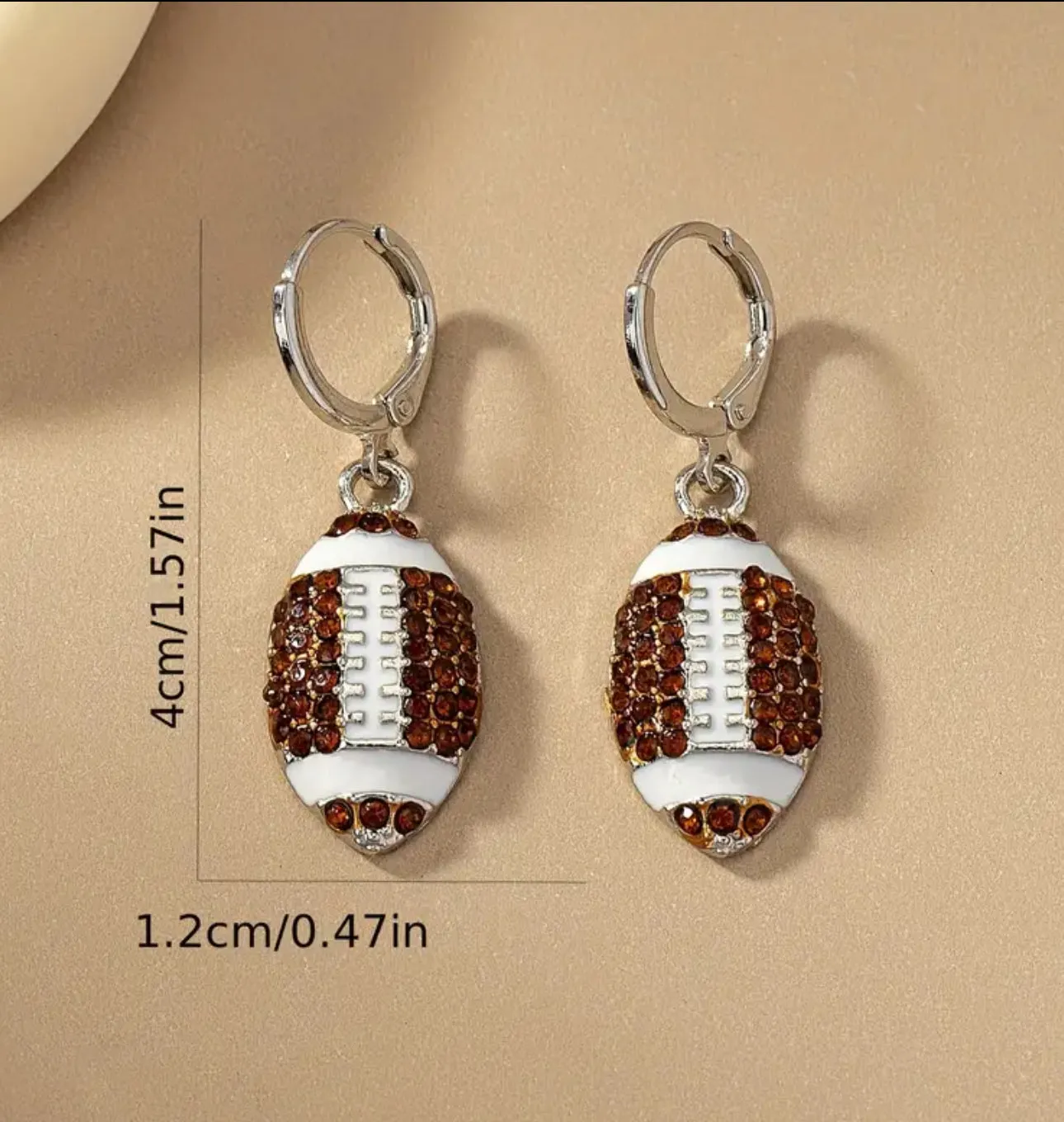 Football Design Dangle Earrings Inlaid with Rhinestones