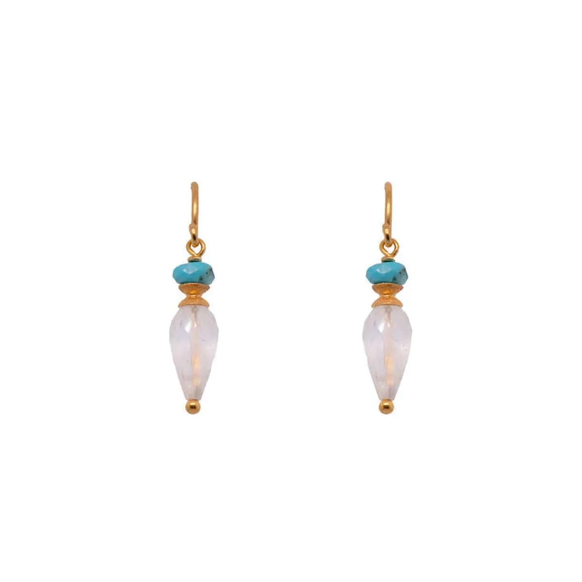 French Wire Earrings Turquoise and Rainbow Moonstone Faceted 24K Fair Trade Gold Vermeil