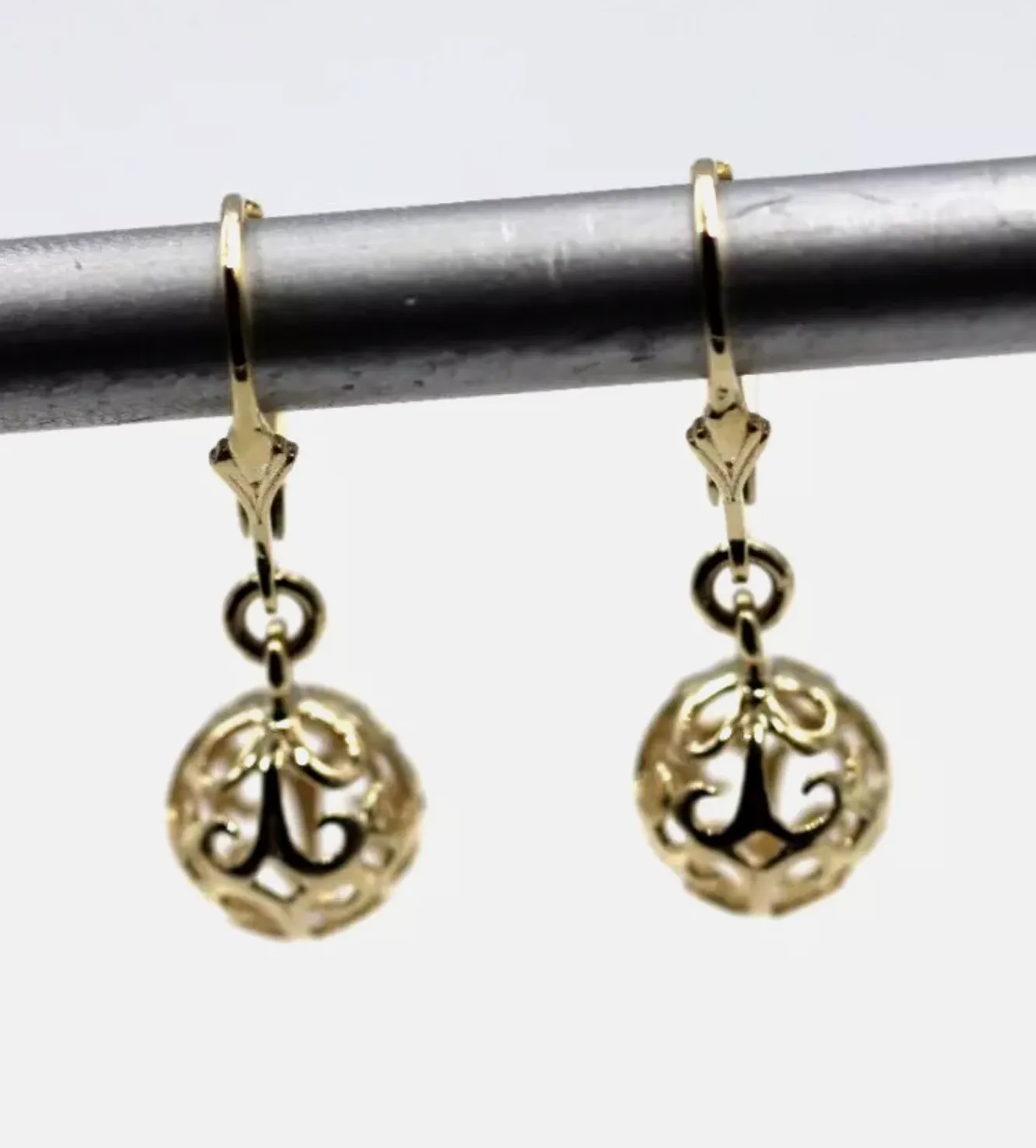 Genuine 9ct 9k Yellow, Rose or White Gold 10mm Filigree Ball Hook Continental Earrings