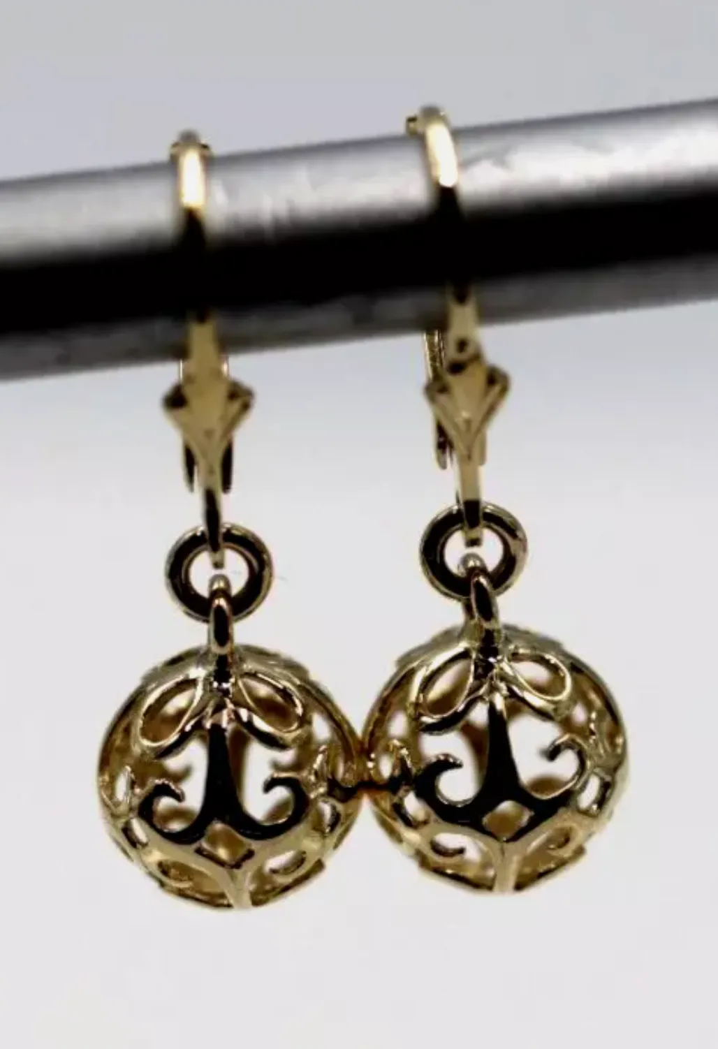 Genuine 9ct 9k Yellow, Rose or White Gold 10mm Filigree Ball Hook Continental Earrings