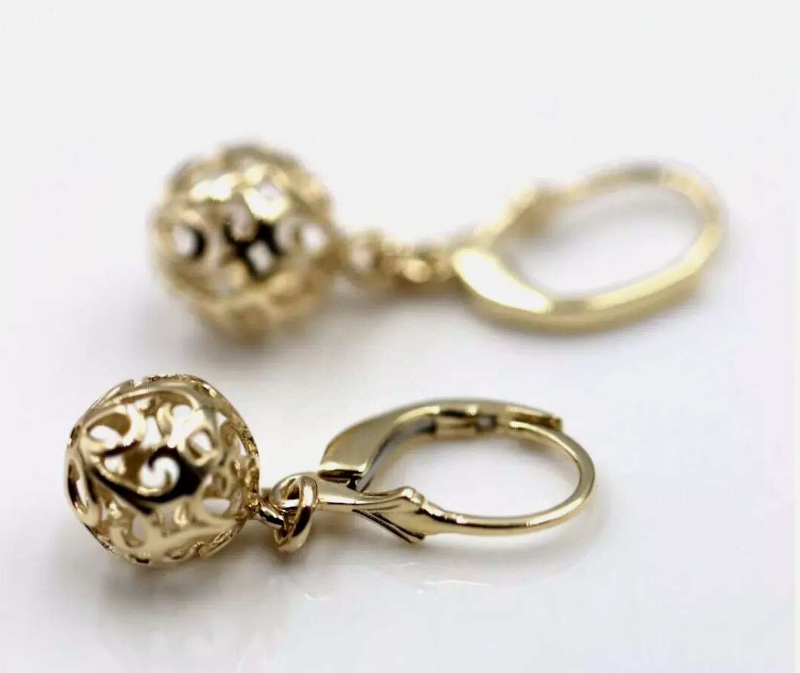 Genuine 9ct 9k Yellow, Rose or White Gold 10mm Filigree Ball Hook Continental Earrings