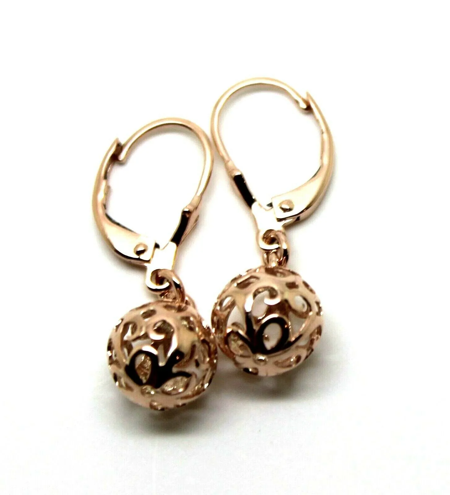 Genuine 9ct 9k Yellow, Rose or White Gold 10mm Filigree Ball Hook Continental Earrings