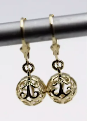 Genuine 9ct 9k Yellow, Rose or White Gold 10mm Filigree Ball Hook Continental Earrings