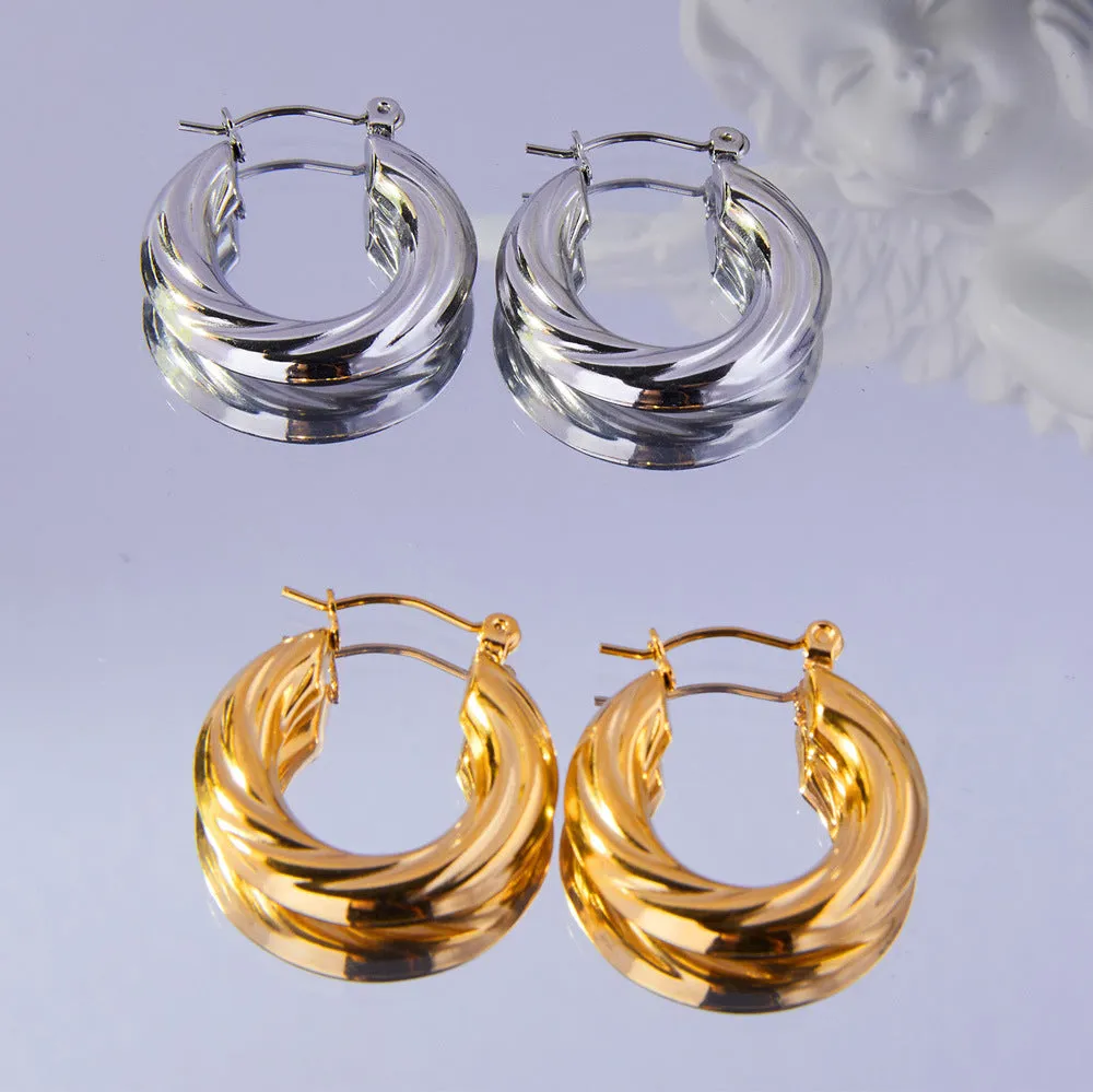 Geometric Gold Plated Twist Earrings with Multi-Layer Texture