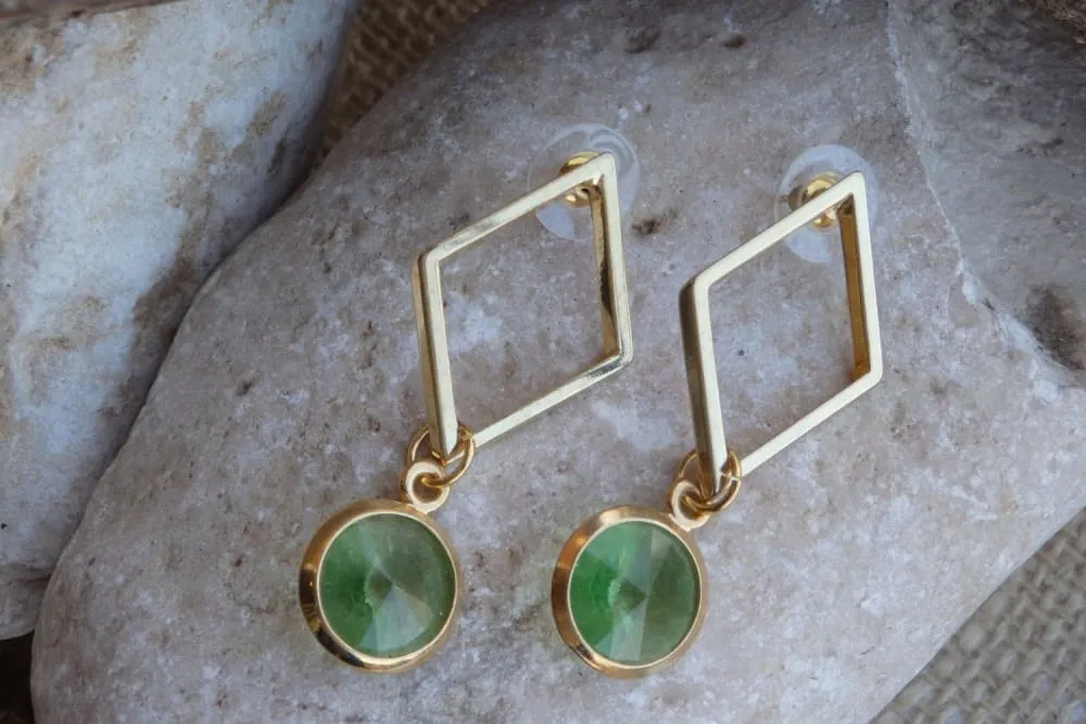 Geometric Green Earrings