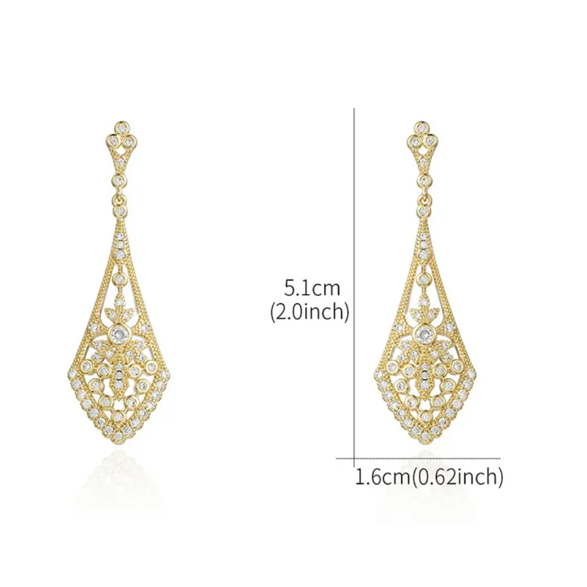 Gold Art Deco Cubic Zirconia CZ Crystal Drop Earring