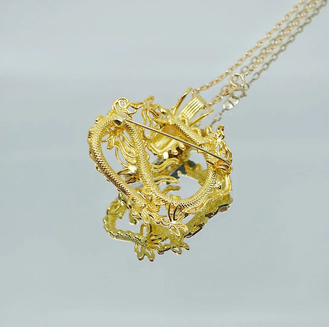 Gold Dragon Brooch and Pendant Necklace