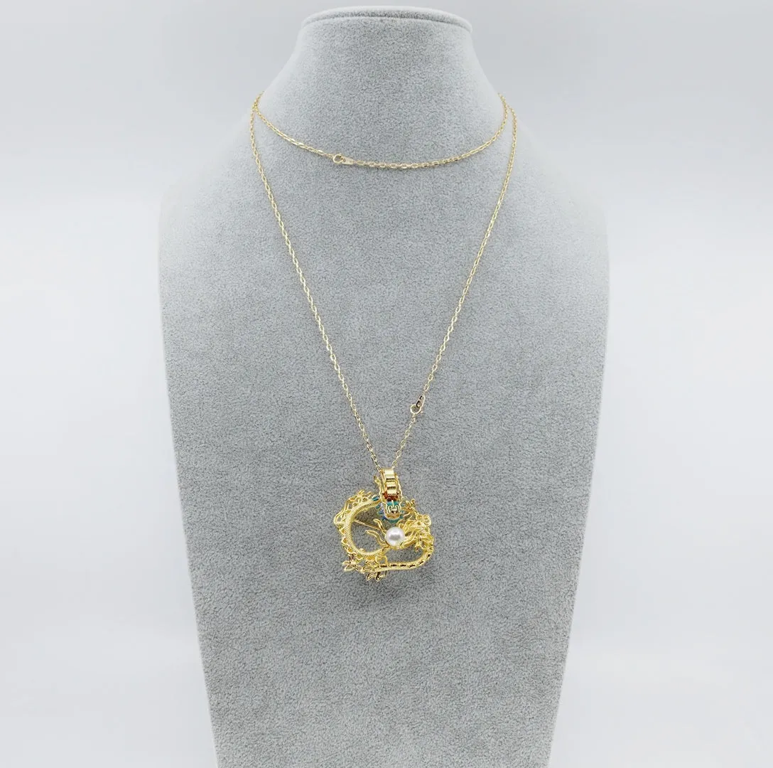 Gold Dragon Brooch and Pendant Necklace