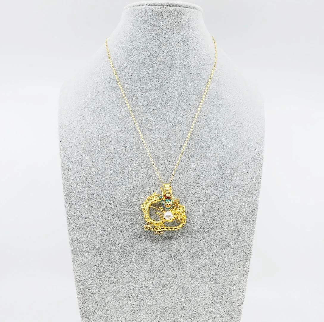 Gold Dragon Brooch and Pendant Necklace