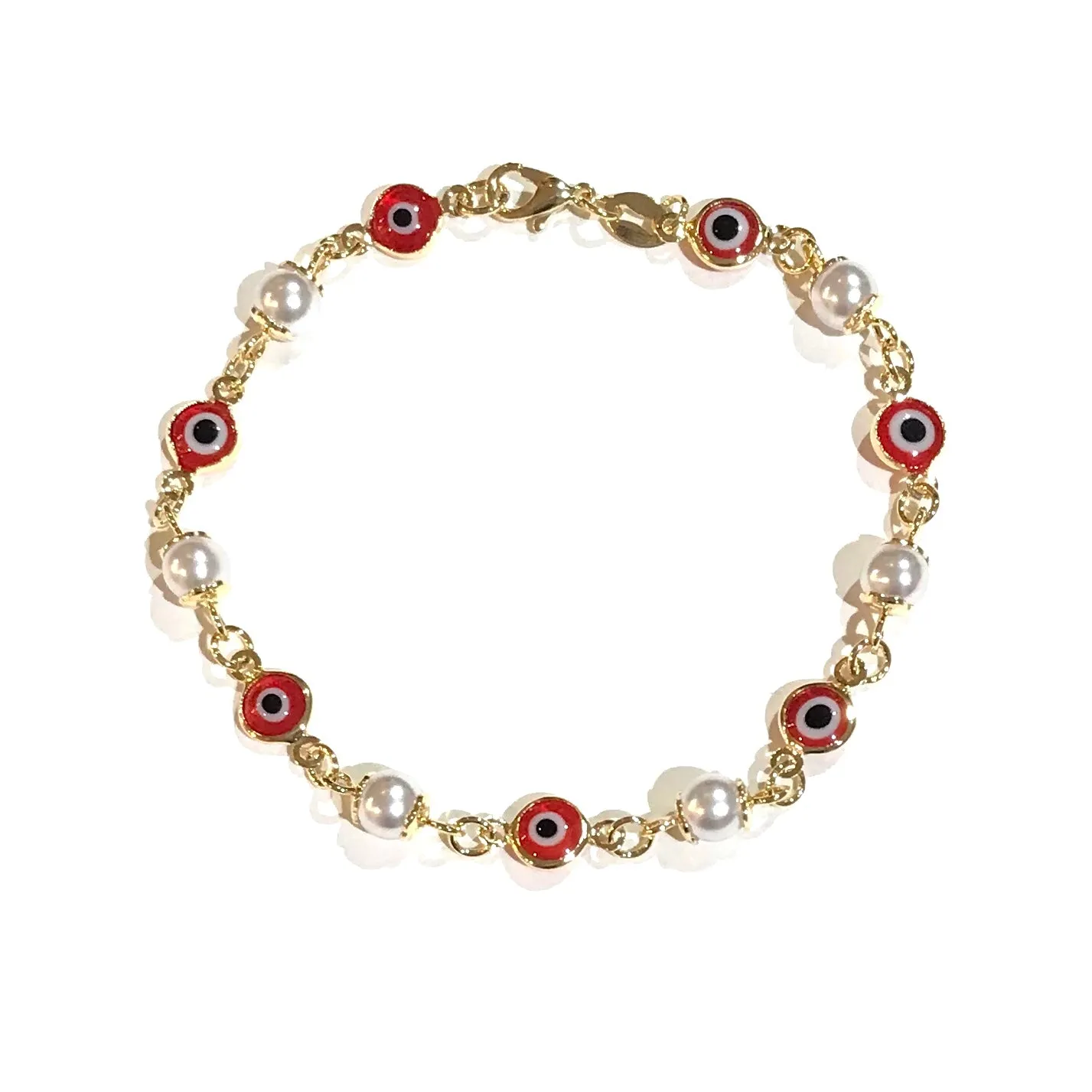 Gold Filled Evil Eye Pearl Bracelet