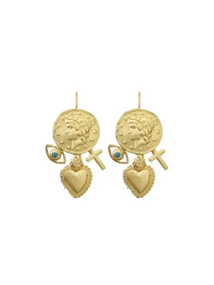 Gold Jumbo Penny Charm Earrings