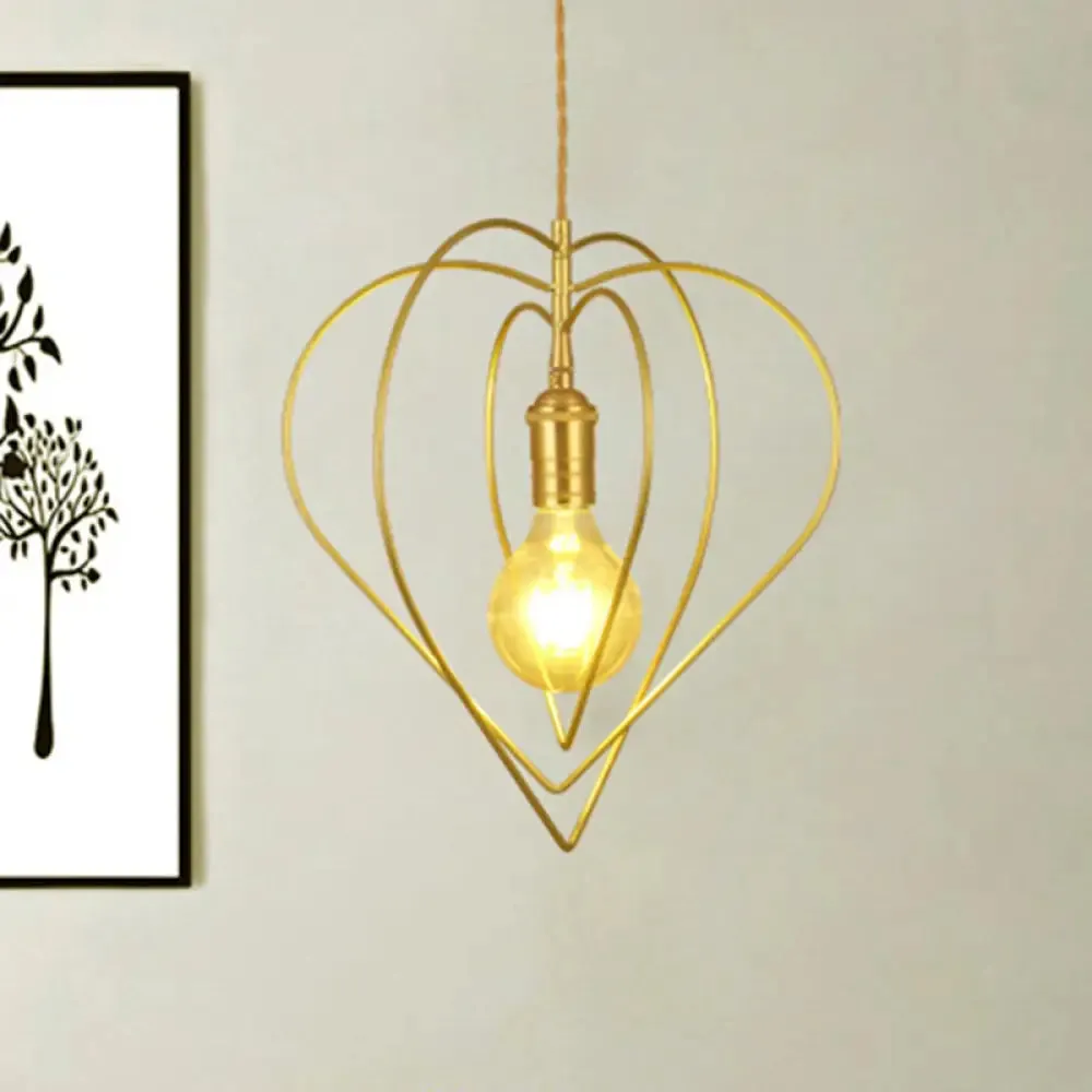 Gold Metal Heart Pendant Light - Elegant & Romantic Dining Room or Hotel Lighting Fixture